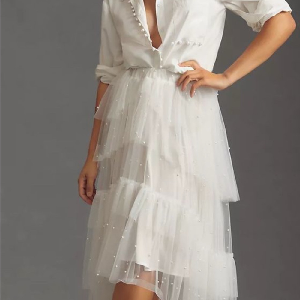 NEW - Maeve Tulle & Pearl-Embellished Skirt - Size - Large - Picture 2 of 7